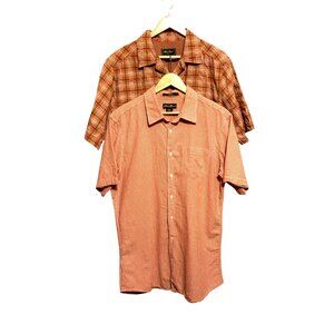 Eddie Bauer Lot of 2 Shirts Short Sleeve Button-Up Seersucker Brown Orange Sz LT